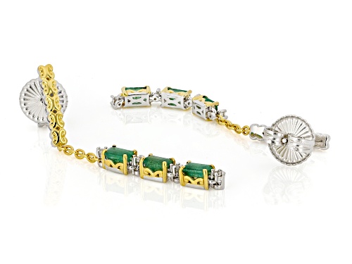 1.81ctw Grizzly Emerald, White Zircon Rhodium & 24k Gold Over Palladium Sterling Silver Earrings