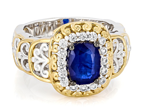 2.03ctw Cobalt Spinel With White Zircon Rhodium & 24k Gold Over Palladium Sterling Silver Ring - Size 7