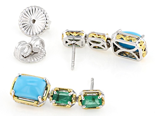 Sleeping Beauty Turquoise, 1.09ctw Grizzly Emerald Rhodium/24k Gold Over Palladium Silver Earrings
