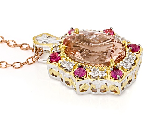 6.26ctw Morganite, Rubellite, Zircon Rhodium/18k/24k Gold Over Palladium Silver Pendant W/Chain