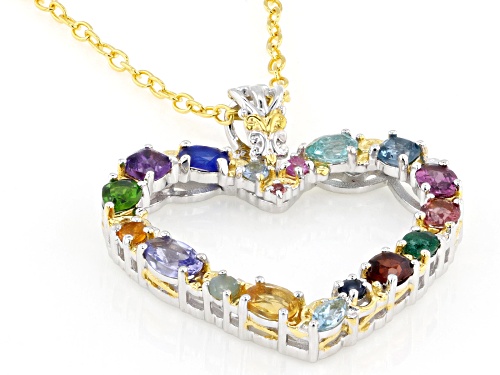 2.04ctw Multi-Gemstone Rhodium & 24k Gold Over Palladium Sterling Silver Pendant With Chain