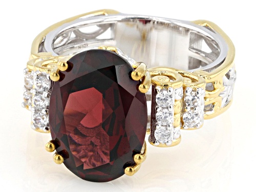 6.83ct Almandine Garnet, 0.38ctw White Zircon Rhodium/24k Gold Over Palladium Sterling Silver Ring - Size 6