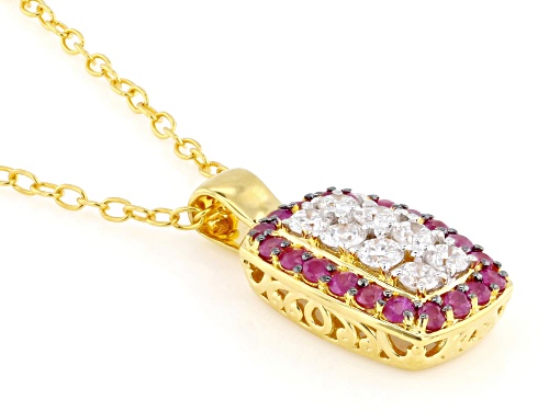 1.18ctw Lab Grown Diamond & Ruby Rhodium/24k Gold Over Palladium Silver Pendant/Chain