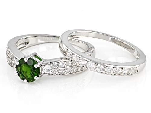 0.81ct Chrome Diopside With 0.91ctw White Zircon Rhodium Over Sterling Silver Ring Set - Size 8