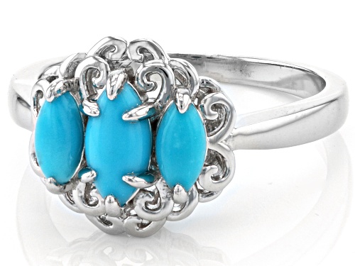 8x4mm Sleeping Beauty Turquoise Rhodium Over Sterling Silver Ring - Size 7