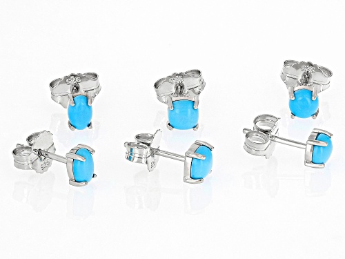 6x4mm And 5x5mm Mixed Shape Sleeping Beauty Turquoise Rhodium Over Sterling Silver Earring Stud Set