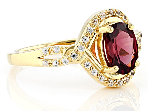 1.30ct Raspberry Rhodolite And 0.14ctw White Zircon 18k Yellow Gold Over Sterling Silver Ring - Size 8