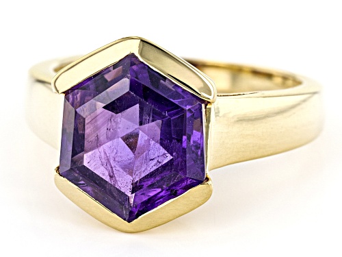 4.05ct Hexagon Cut African Amethyst 18k Yellow Gold Over Sterling Silver Solitaire Ring - Size 6
