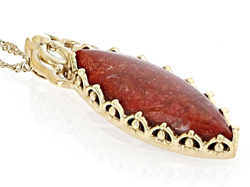 28x10mm Marquise Sponge Red Coral 18k Yellow Gold Over Sterling Silver Pendant With Chain