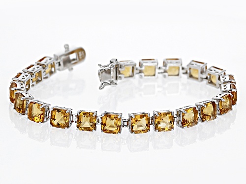21.34ctw Asscher Cut Citrine Rhodium Over Sterling Silver Tennis Bracelet - Size 8