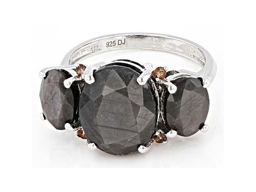 8.68ctw Silver Sheen Sapphire And 0.06ctw Andalusite Rhodium Over Sterling Silver Ring - Size 7