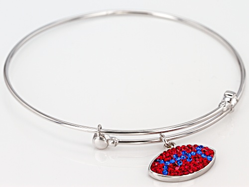 Preciosa Crystal Red And Blue Football Charm Bangle Bracelet