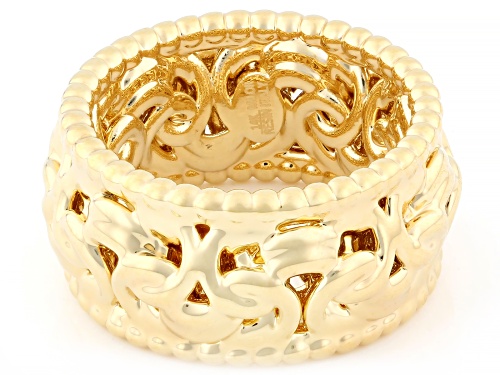 14k Yellow Gold Electroform Byzantine with Beaded Border Band Ring - Size 9