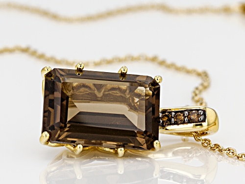 11.29ctw rectangular octagonal smoky quartz 18k yellow gold over sterling silver pendant with chain
