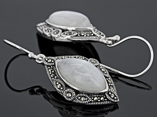 15X8mm marquise white rainbow moonstone with marcasite rhodium over sterling silver earrings