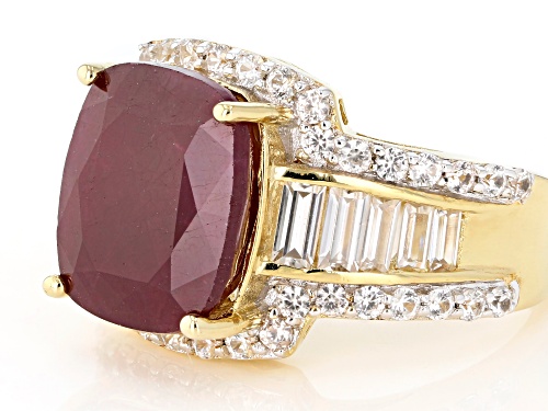 7.14ct India ruby with 1.95ctw white zircon 18k yellow gold over sterling silver ring - Size 6