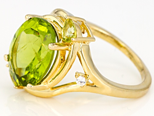 4.63ctw Manchurian Peridot™ with .05ctw round white zircon 18k yellow gold over sterling silver ring - Size 7