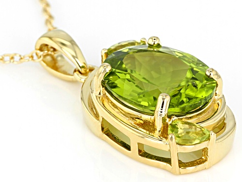 4.63CTW OVAL & ROUND MANCHURIAN PERIDOT™ 18K GOLD OVER SILVER PENDANT W/CHAIN