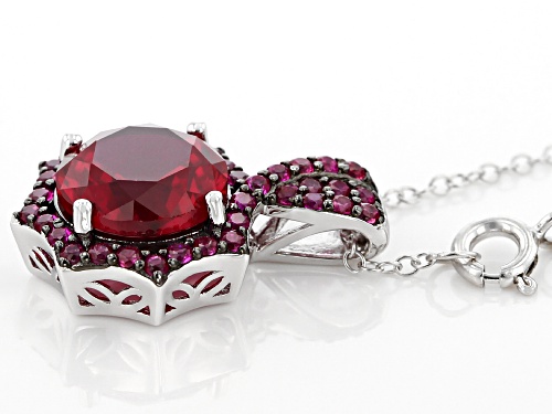 3.31ct Round Lab Created Ruby, .55ctw Lab Created Sapphire Rhodium Over Silver Pendant w/ Chain