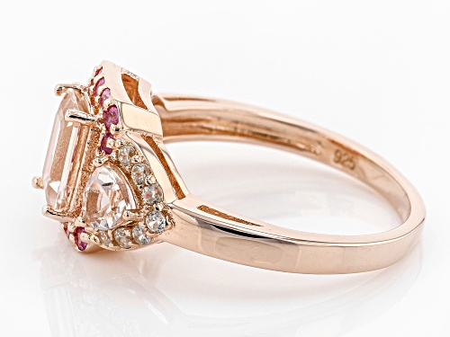 1.08CTW MORGANITE, .27CTW PINK SAPPHIRE AND .17CTW WHITE ZIRCON 18K ROSE GOLD OVER SILVER RING - Size 8