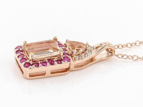 1.24CTW MORGANITE, PINK SAPPHIRE AND WHITE ZIRCON 18K ROSE GOLD OVER SILVER PENDANT WITH CHAIN