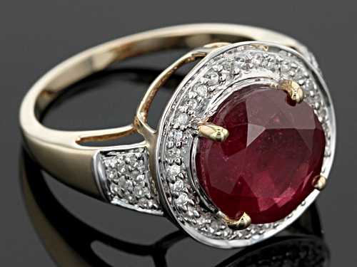 4.00ct Round Mahaleo® Ruby With .30ctw Round White Zircon 10k Yellow Gold Ring - Size 8