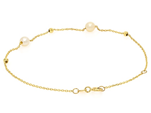 Stefano Oro® 14k Yellow Gold 4-5mm Cultured Freshwater Pearl and 2.4mm Gold Beaded Bracelet - Size 8