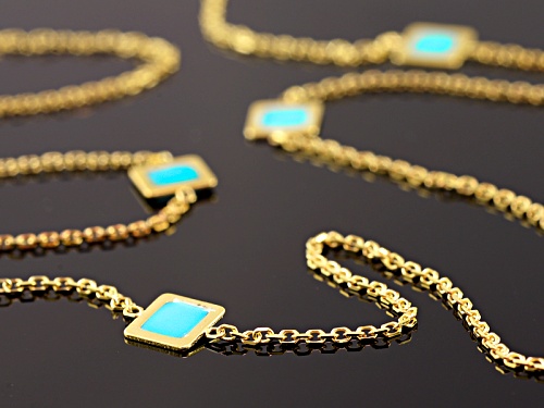 Splendido Oro™ 14k Yellow Gold Marquise Turquoise Simulant Bead Station 24 Inch Necklace - Size 24