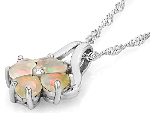 0.88ctw Heart Shape Ethiopian Opal Rhodium Over Sterling Silver Pendant with Chain
