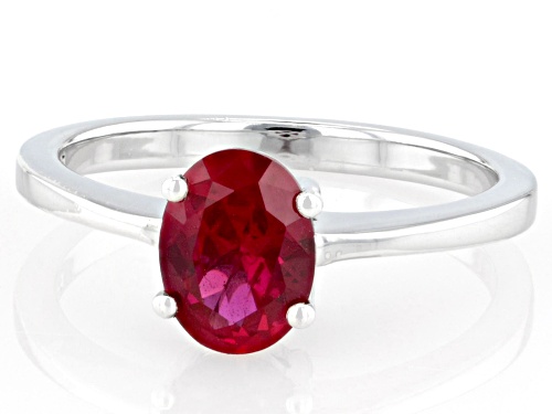 1.41ct Oval Lab Created Ruby Rhodium Over Sterling Silver Ring - Size 9