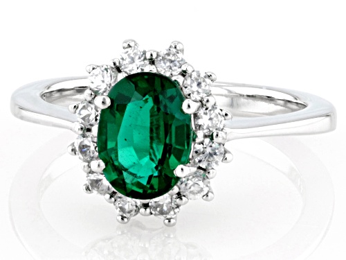0.94ct Lab Created Emerald With 0.51ctw White Zircon Rhodium Over Sterling Silver Ring - Size 8