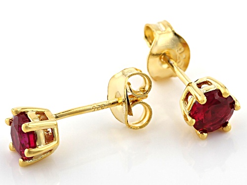 .94ctw round lab created ruby 18k yellow gold over sterling silver stud earrings