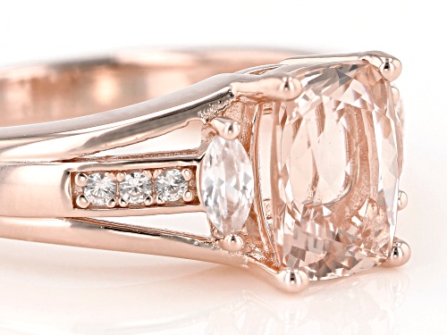 1.13CT CUSHION MORGANITE WITH .33CTW WHITE ZIRCON 18K ROSE GOLD OVER STERLING SILVER RING - Size 7