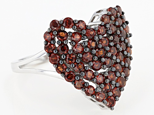 1.96ctw round red Vermelho Garnet™ rhodium over sterling silver heart shape cluster ring - Size 6