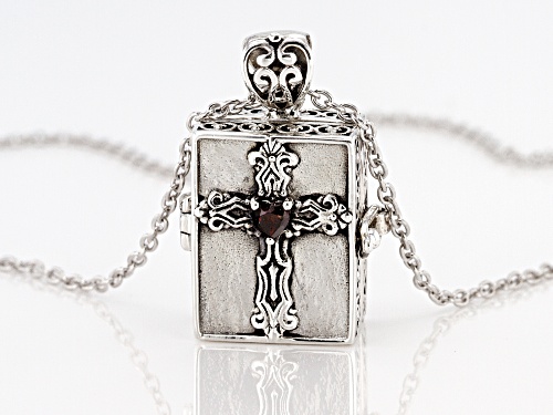 .10ct Vermelho Garnet™Cultured Freshwater Pearl,  Multi Gem Rhodium Over Silver Prayer Box Pendant