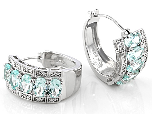 4.25ctw Oval Lab Created Green Spinel Rhodium Over Sterling Silver Huggie Hoop Earrings
