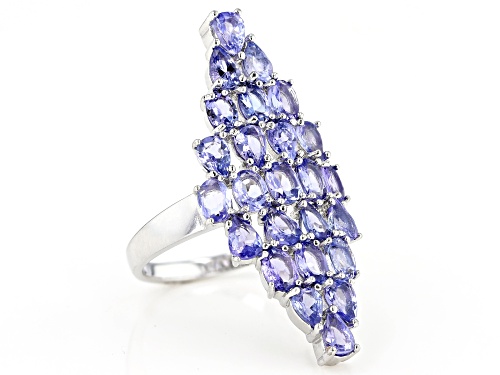 3.69ctw oval and pear shape tanzanite rhodium over sterling silver cluster ring - Size 7