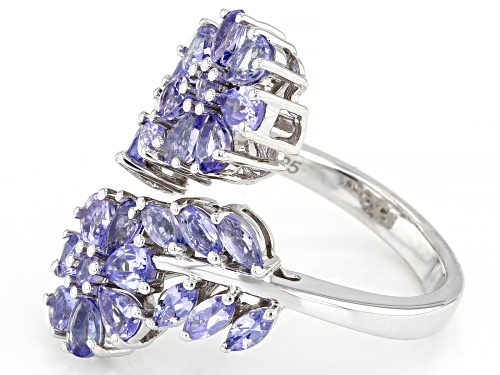 2.61CTW MIXED SHAPES TANZANITE RHODIUM OVER STERLING SILVER BYPASS RING - Size 7