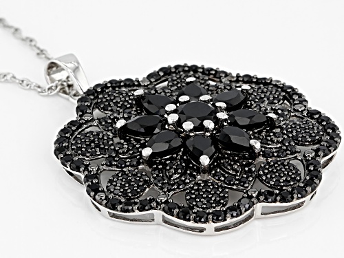 8.05ctw Round and Pear Shape Black Spinel Rhodium Over Sterling Silver Pendant with Chain