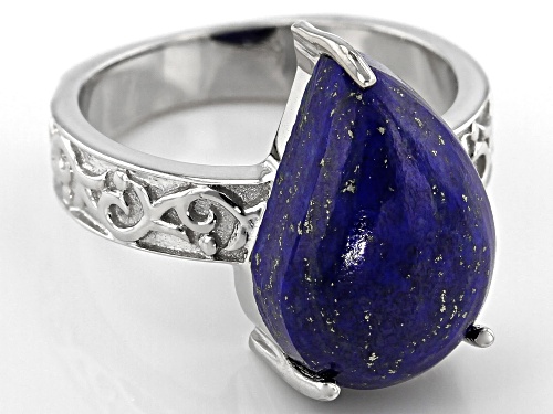 16x10mm Free-Form Cabochon Lapis Lazuli Rhodium Over Sterling Silver Solitaire Ring - Size 8