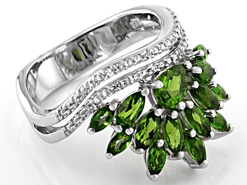 2.14ctw Marquise And Pear Shape Chrome Diopside With .03ctw Zircon Rhodium Over Silver Ring - Size 8