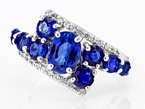 3.14ctw Oval & Round Kyanite With .35ctw Zircon Rhodium Over Sterling Silver Bypass Ring - Size 8