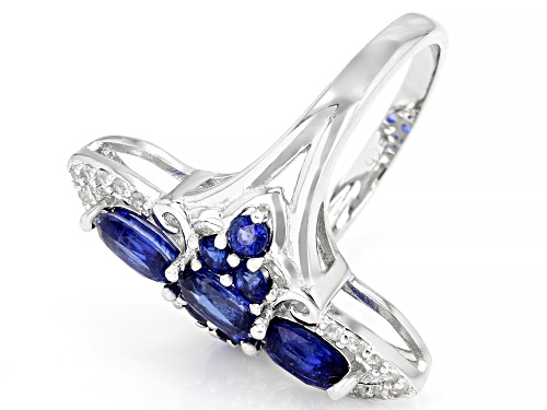 1.55ctw Oval & Round Kyanite With .20ctw Zircon Rhodium Over Sterling Silver Ring - Size 8