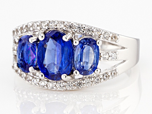 2.59ctw Oval Kyanite With .36ctw Round White Zircon Rhodium Over Silver Band Ring - Size 7