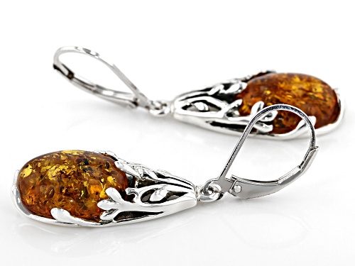 14x10mm Oval Amber Rhodium Over Sterling Silver Dangle Earrings