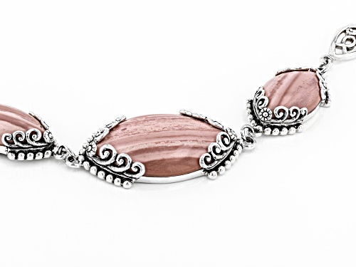 30x20mm and 22x13mm Marquise Cabochon Pink Mookaite Rhodium Over Sterling Silver 3-Stone Bracelet - Size 7.25