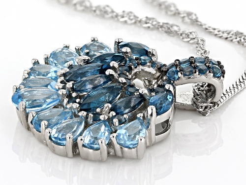 1.79ctw London Blue & 2.27ctw Swiss Blue Topaz Rhodium Over Silver Pendant With Chain