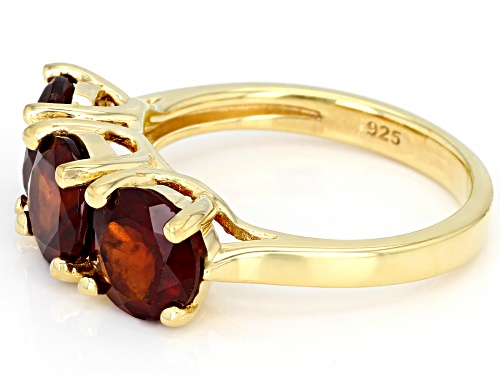 3.92CTW ROUND HESSONITE GARNET 18K YELLOW GOLD OVER SILVER 3-STONE RING - Size 7