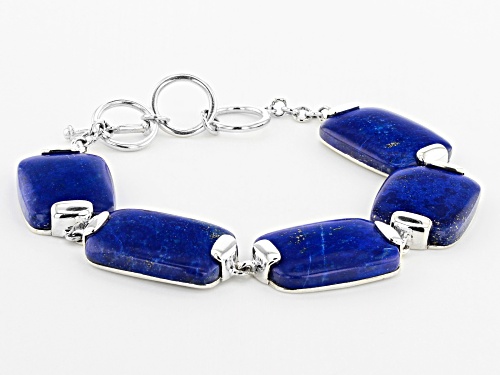 23x16mm Rectangular Cushion Lapis Lazuli Rhodium Over Sterling Silver Bracelet - Size 7.25