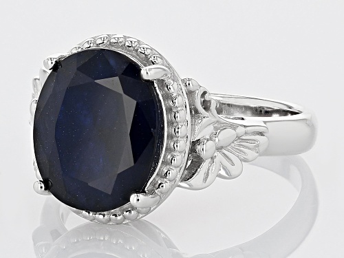 4.68ct Oval Blue Sapphire Rhodium Over Sterling Silver Solitaire Ring - Size 9